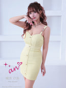 an/AOC-3842/ミニドレス/キャバドレス/ワンピース/ハートボタン/パイピング/チュール/ノースリーブ/袖付き/2way/タイト