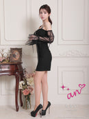 an/AOC-3842/ミニドレス/キャバドレス/ワンピース/ハートボタン/パイピング/チュール/ノースリーブ/袖付き/2way/タイト