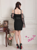 an/AOC-3842/ミニドレス/キャバドレス/ワンピース/ハートボタン/パイピング/チュール/ノースリーブ/袖付き/2way/タイト