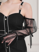 an/AOC-3842/ミニドレス/キャバドレス/ワンピース/ハートボタン/パイピング/チュール/ノースリーブ/袖付き/2way/タイト