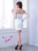 an/AOC-3842/ミニドレス/キャバドレス/ワンピース/ハートボタン/パイピング/チュール/ノースリーブ/袖付き/2way/タイト