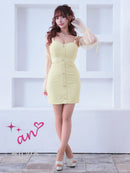 an/AOC-3842/ミニドレス/キャバドレス/ワンピース/ハートボタン/パイピング/チュール/ノースリーブ/袖付き/2way/タイト