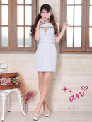 an/AOC-3844/ミニドレス/キャバドレス/ワンピース/サマーツイード/ビジュー/リボン/フロントジップ/カットアウト/ストレッチ/タイト