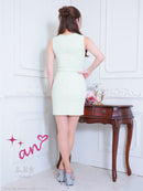 an/AOC-3844/ミニドレス/キャバドレス/ワンピース/サマーツイード/ビジュー/リボン/フロントジップ/カットアウト/ストレッチ/タイト