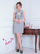 an/AOC-3844/ミニドレス/キャバドレス/ワンピース/サマーツイード/ビジュー/リボン/フロントジップ/カットアウト/ストレッチ/タイト