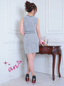 an/AOC-3844/ミニドレス/キャバドレス/ワンピース/サマーツイード/ビジュー/リボン/フロントジップ/カットアウト/ストレッチ/タイト