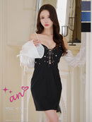 an/AOC-3850/ミニドレス/キャバドレス/ワンピース/3way/オフショル/袖付き/スピンドル/キャミソール/バイカラー/タイト