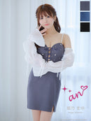 an/AOC-3850/ミニドレス/キャバドレス/ワンピース/3way/オフショル/袖付き/スピンドル/キャミソール/バイカラー/タイト