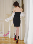 an/AOC-3850/ミニドレス/キャバドレス/ワンピース/3way/オフショル/袖付き/スピンドル/キャミソール/バイカラー/タイト