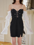 an/AOC-3850/ミニドレス/キャバドレス/ワンピース/3way/オフショル/袖付き/スピンドル/キャミソール/バイカラー/タイト