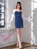 an/AOC-3850/ミニドレス/キャバドレス/ワンピース/3way/オフショル/袖付き/スピンドル/キャミソール/バイカラー/タイト