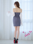 an/AOC-3850/ミニドレス/キャバドレス/ワンピース/3way/オフショル/袖付き/スピンドル/キャミソール/バイカラー/タイト