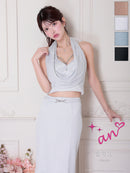 an/AOC-3851/ミディアムドレス/キャバドレス/セットアップ/マーメイド/ビジュー/ホルターネック/ラインストーン/フリル