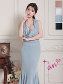 an/AOC-3851/ミディアムドレス/キャバドレス/セットアップ/マーメイド/ビジュー/ホルターネック/ラインストーン/フリル