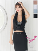 an/AOC-3851/ミディアムドレス/キャバドレス/セットアップ/マーメイド/ビジュー/ホルターネック/ラインストーン/フリル