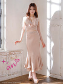 an/AOC-3851/ミディアムドレス/キャバドレス/セットアップ/マーメイド/ビジュー/ホルターネック/ラインストーン/フリル