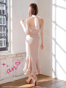 an/AOC-3851/ミディアムドレス/キャバドレス/セットアップ/マーメイド/ビジュー/ホルターネック/ラインストーン/フリル