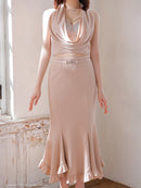 an/AOC-3851/ミディアムドレス/キャバドレス/セットアップ/マーメイド/ビジュー/ホルターネック/ラインストーン/フリル