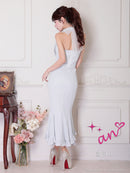 an/AOC-3851/ミディアムドレス/キャバドレス/セットアップ/マーメイド/ビジュー/ホルターネック/ラインストーン/フリル