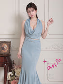 an/AOC-3851/ミディアムドレス/キャバドレス/セットアップ/マーメイド/ビジュー/ホルターネック/ラインストーン/フリル