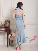 an/AOC-3851/ミディアムドレス/キャバドレス/セットアップ/マーメイド/ビジュー/ホルターネック/ラインストーン/フリル