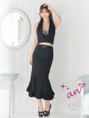 an/AOC-3851/ミディアムドレス/キャバドレス/セットアップ/マーメイド/ビジュー/ホルターネック/ラインストーン/フリル