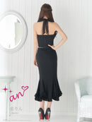 an/AOC-3851/ミディアムドレス/キャバドレス/セットアップ/マーメイド/ビジュー/ホルターネック/ラインストーン/フリル