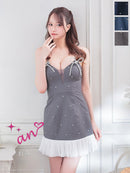 an/AOC-3864/ミニドレス/キャバドレス/ワンピース/リボンブローチ/ビジュー/キャミソール/バイカラー/フリル/フレア/Aライン