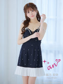 an/AOC-3864/ミニドレス/キャバドレス/ワンピース/リボンブローチ/ビジュー/キャミソール/バイカラー/フリル/フレア/Aライン