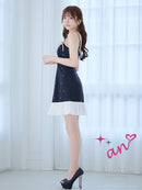 an/AOC-3864/ミニドレス/キャバドレス/ワンピース/リボンブローチ/ビジュー/キャミソール/バイカラー/フリル/フレア/Aライン