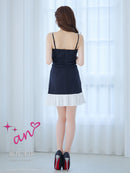 an/AOC-3864/ミニドレス/キャバドレス/ワンピース/リボンブローチ/ビジュー/キャミソール/バイカラー/フリル/フレア/Aライン