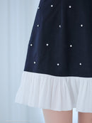 an/AOC-3864/ミニドレス/キャバドレス/ワンピース/リボンブローチ/ビジュー/キャミソール/バイカラー/フリル/フレア/Aライン