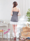 an/AOC-3864/ミニドレス/キャバドレス/ワンピース/リボンブローチ/ビジュー/キャミソール/バイカラー/フリル/フレア/Aライン