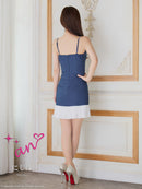 an/AOC-3864/ミニドレス/キャバドレス/ワンピース/リボンブローチ/ビジュー/キャミソール/バイカラー/フリル/フレア/Aライン