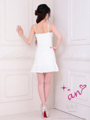 an/AOC-3864/ミニドレス/キャバドレス/ワンピース/リボンブローチ/ビジュー/キャミソール/バイカラー/フリル/フレア/Aライン