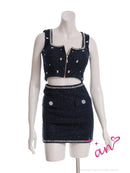 an/AOC-3893/ミニドレス/キャバドレス/セットアップ/ラメツイード/ビジュー/パール/ノースリーブ/スクエアネック/タイト