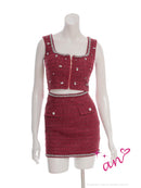 an/AOC-3893/ミニドレス/キャバドレス/セットアップ/ラメツイード/ビジュー/パール/ノースリーブ/スクエアネック/タイト