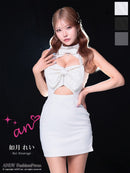 an/AOC-3904/ミニドレス/キャバドレス/ワンピース/リボン/パール/ビジュー/ホルターネック/バストジップ/カットアウト/タイト