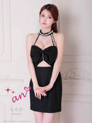 an/AOC-3904/ミニドレス/キャバドレス/ワンピース/リボン/パール/ビジュー/ホルターネック/バストジップ/カットアウト/タイト