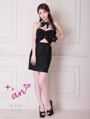 an/AOC-3904/ミニドレス/キャバドレス/ワンピース/リボン/パール/ビジュー/ホルターネック/バストジップ/カットアウト/タイト