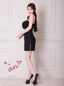 an/AOC-3904/ミニドレス/キャバドレス/ワンピース/リボン/パール/ビジュー/ホルターネック/バストジップ/カットアウト/タイト