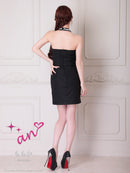 an/AOC-3904/ミニドレス/キャバドレス/ワンピース/リボン/パール/ビジュー/ホルターネック/バストジップ/カットアウト/タイト