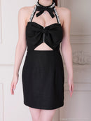 an/AOC-3904/ミニドレス/キャバドレス/ワンピース/リボン/パール/ビジュー/ホルターネック/バストジップ/カットアウト/タイト