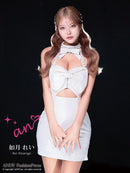 an/AOC-3904/ミニドレス/キャバドレス/ワンピース/リボン/パール/ビジュー/ホルターネック/バストジップ/カットアウト/タイト