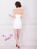 an/AOC-3904/ミニドレス/キャバドレス/ワンピース/リボン/パール/ビジュー/ホルターネック/バストジップ/カットアウト/タイト