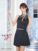 an/AOC-3905/ミニドレス/キャバドレス/セットアップ/アメスリ/リボン/バストジップ/プリーツ/ビジュー/スパンコール/フレア/アシンメトリー