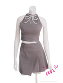 an/AOC-3905/ミニドレス/キャバドレス/セットアップ/アメスリ/リボン/バストジップ/プリーツ/ビジュー/スパンコール/フレア/アシンメトリー