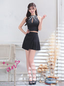 an/AOC-3905/ミニドレス/キャバドレス/セットアップ/アメスリ/リボン/バストジップ/プリーツ/ビジュー/スパンコール/フレア/アシンメトリー