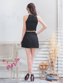 an/AOC-3905/ミニドレス/キャバドレス/セットアップ/アメスリ/リボン/バストジップ/プリーツ/ビジュー/スパンコール/フレア/アシンメトリー