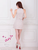 an/AOC-3905/ミニドレス/キャバドレス/セットアップ/アメスリ/リボン/バストジップ/プリーツ/ビジュー/スパンコール/フレア/アシンメトリー